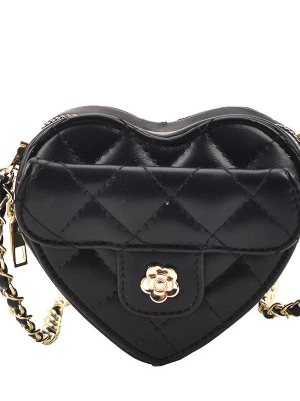 Quilted Black Heart Crossbody mini bag with Gold Chain